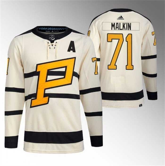 Men%27s Pittsburgh Penguins #71 Evgeni Malkin Cream 2023 Winter Classic Stitched Jersey Dzhi